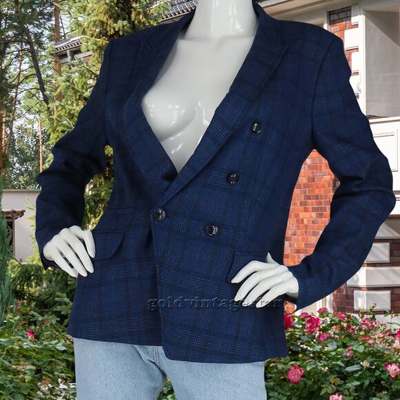 Womens Banana Republic Plaid Blue Career Work Office Blazer Suit Jacket 10 M - Picture 3 of 13